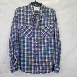DENIM & SUPPLY Polo Ralph Lauren Button Up Shirt Men L Plaid Blue Flannel Cotton